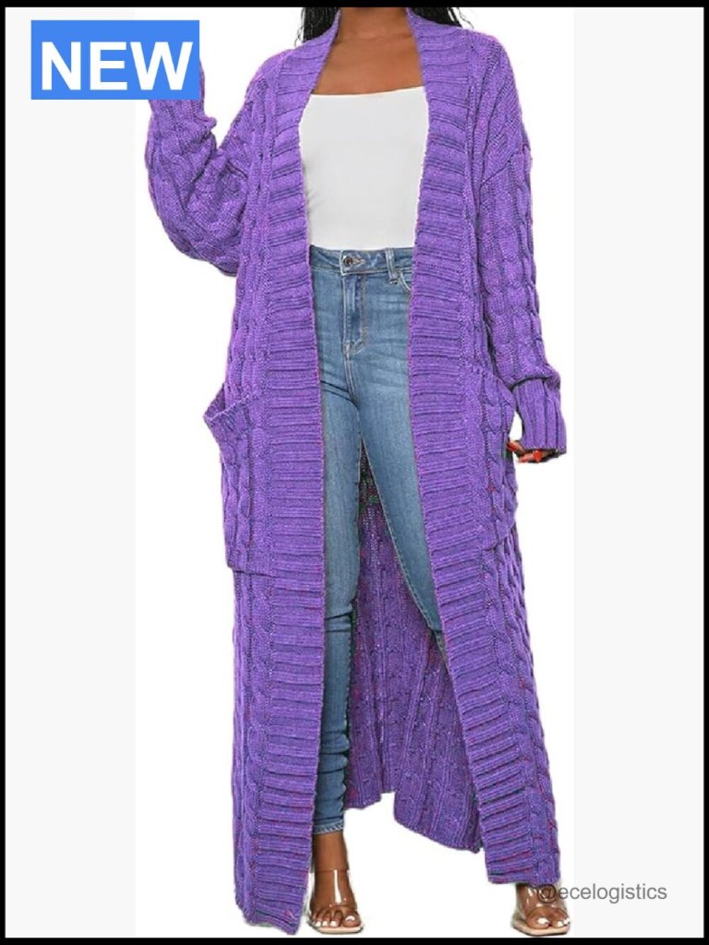 Chunky Cable Knit Cardigan with Pockets Long Open Front